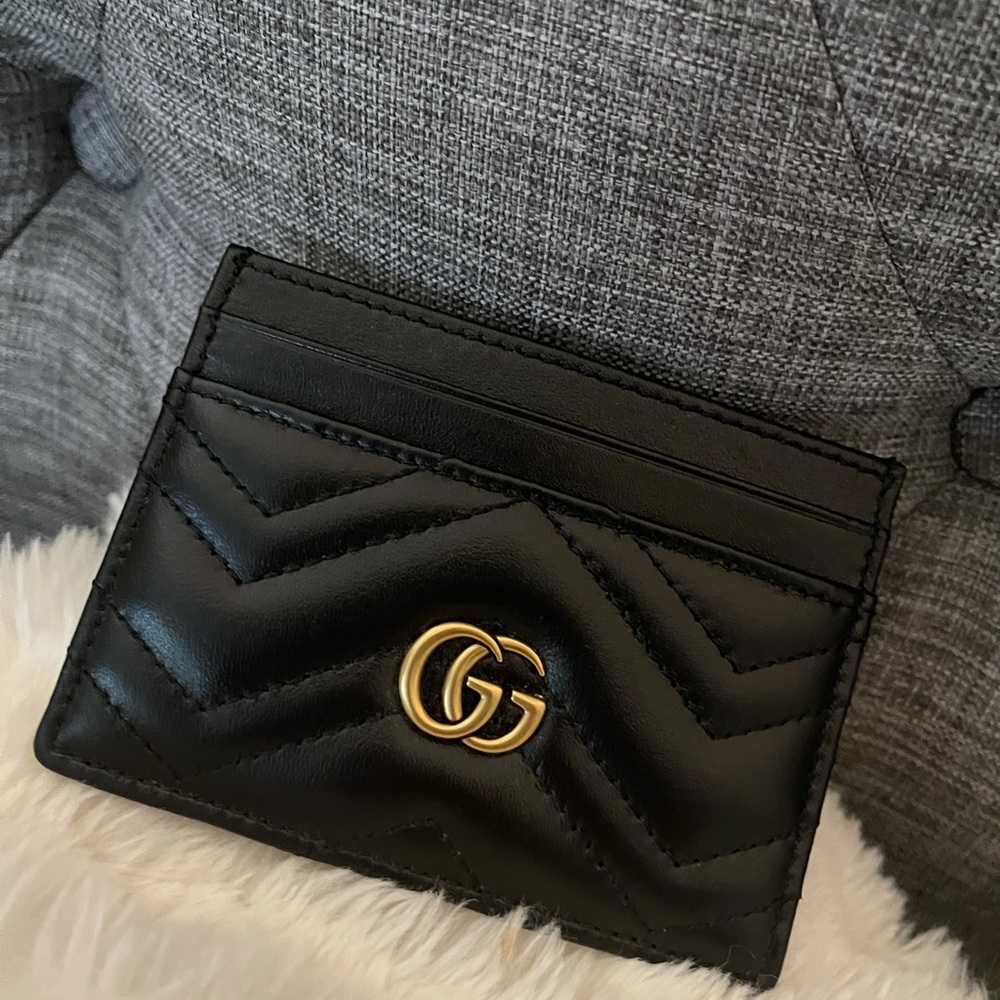 Gucci Black Card Holder with Gold Logo